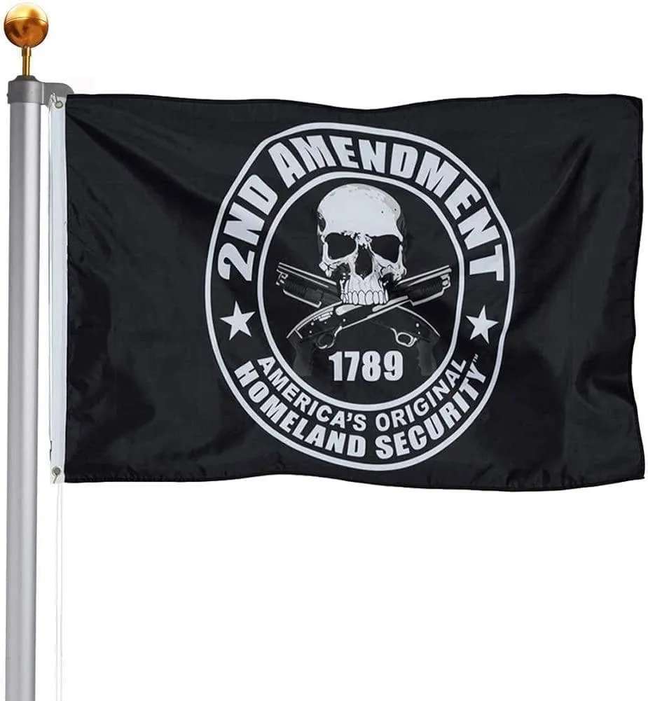 2nd Amendment America's Original Homeland Security Black Skull Rifles Flags Polyester with Brass Grommets 3 X 5 Ft