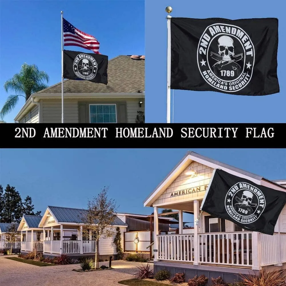 2nd Amendment America's Original Homeland Security Black Skull Rifles Flags Polyester with Brass Grommets 3 X 5 Ft