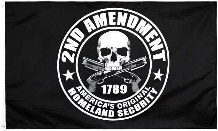 2nd Amendment America's Original Homeland Security Black Skull Rifles Flags Polyester with Brass Grommets 3 X 5 Ft