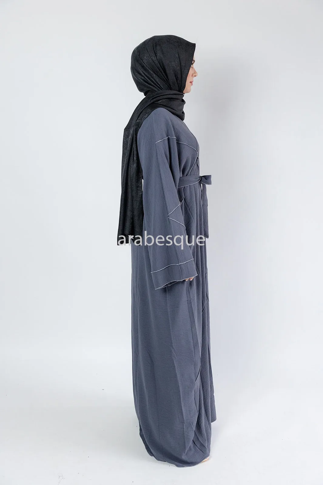 4 Piece set Crushed Polyester Open Abaya