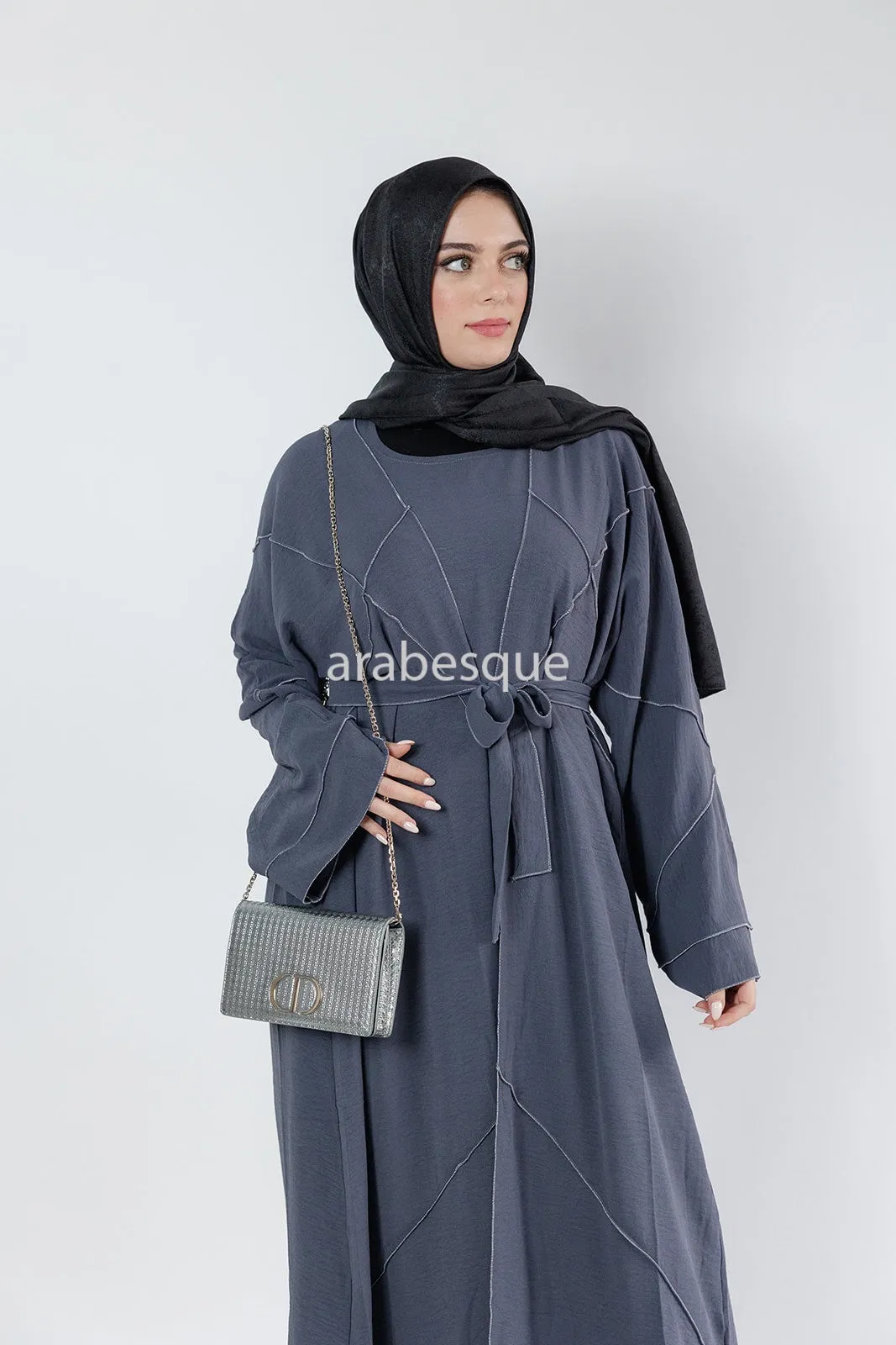 4 Piece set Crushed Polyester Open Abaya