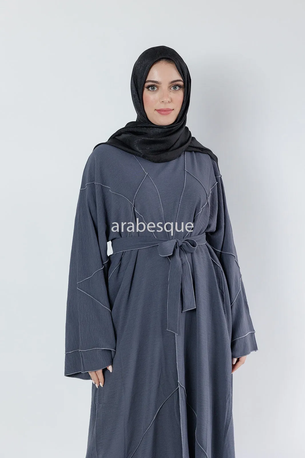 4 Piece set Crushed Polyester Open Abaya