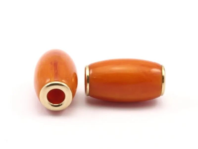 6 Brass Polyester Dark Orange Beads (31x17mm)  Hole Size 6mm  N3