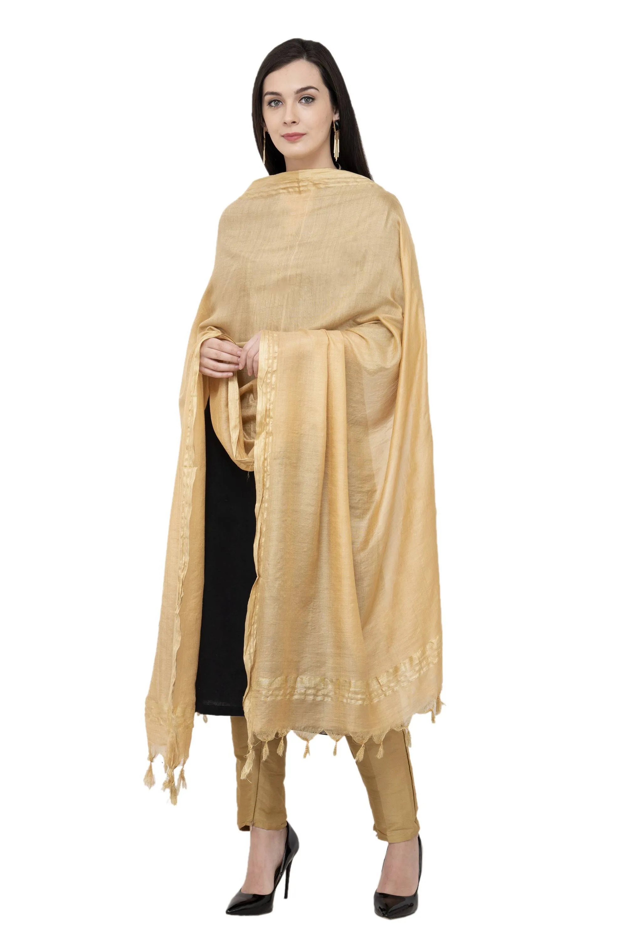 A R SILK Golden Color Fancy Silk Dupattas and Chunnis