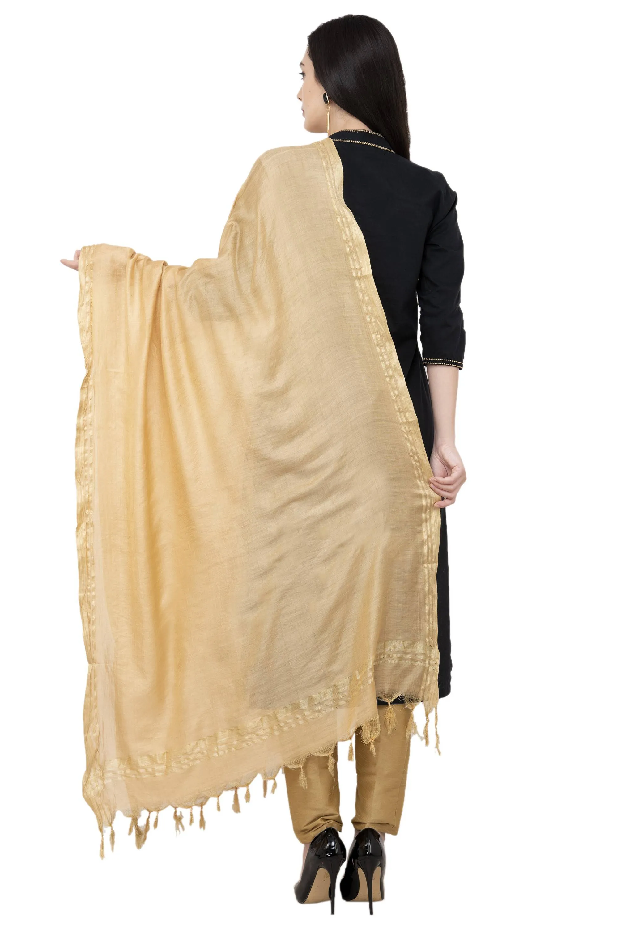 A R SILK Golden Color Fancy Silk Dupattas and Chunnis