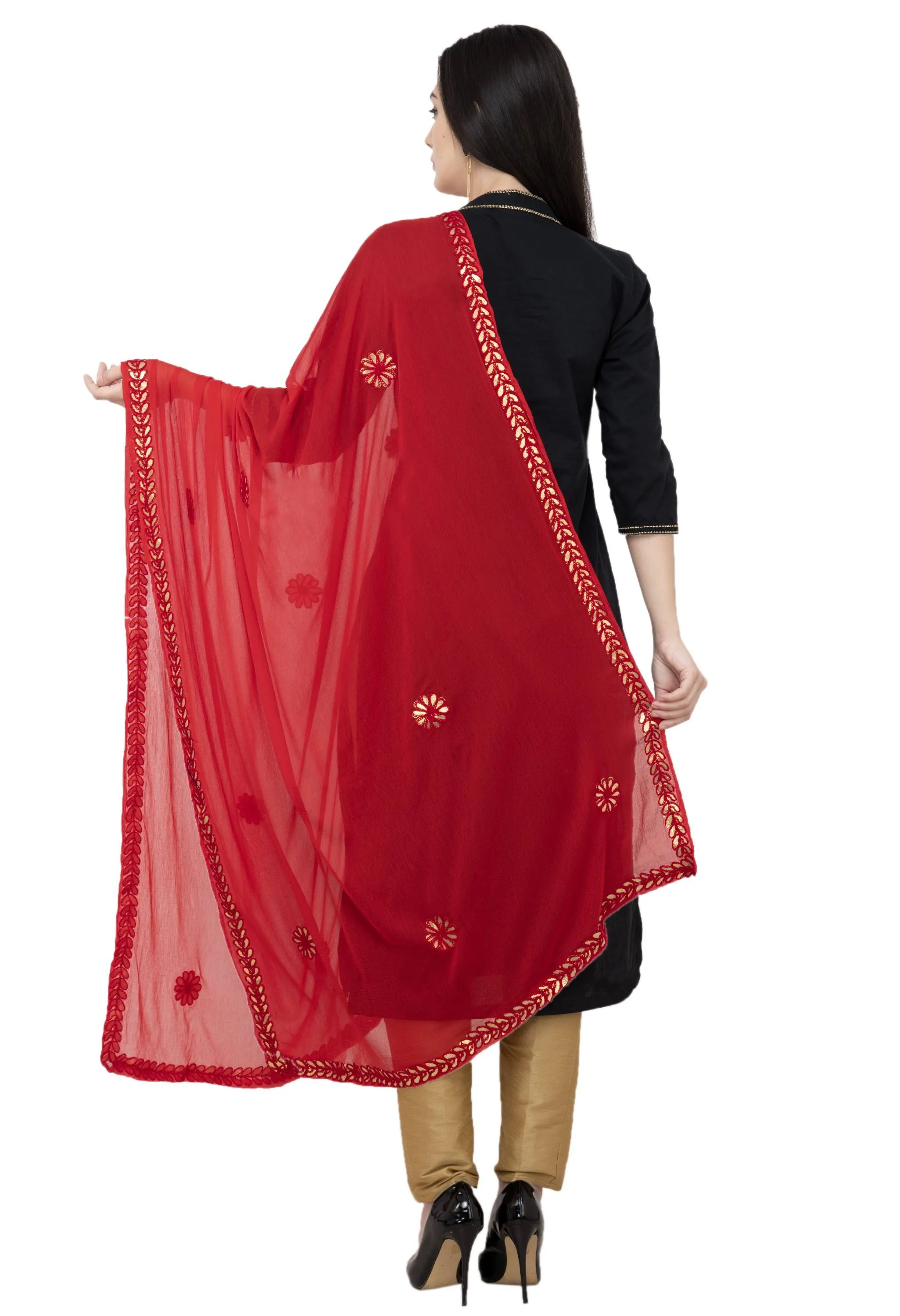 A R SILK Red Color Fancy Silk Dupattas and Chunnis