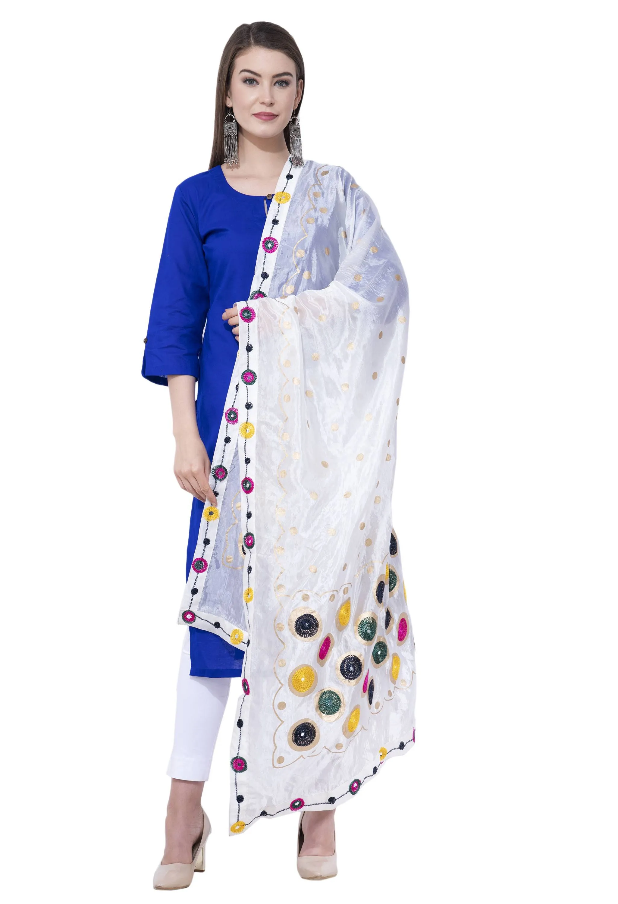 A R SILK White Color Multi rasgulla Silk Dupattas and Chunnis