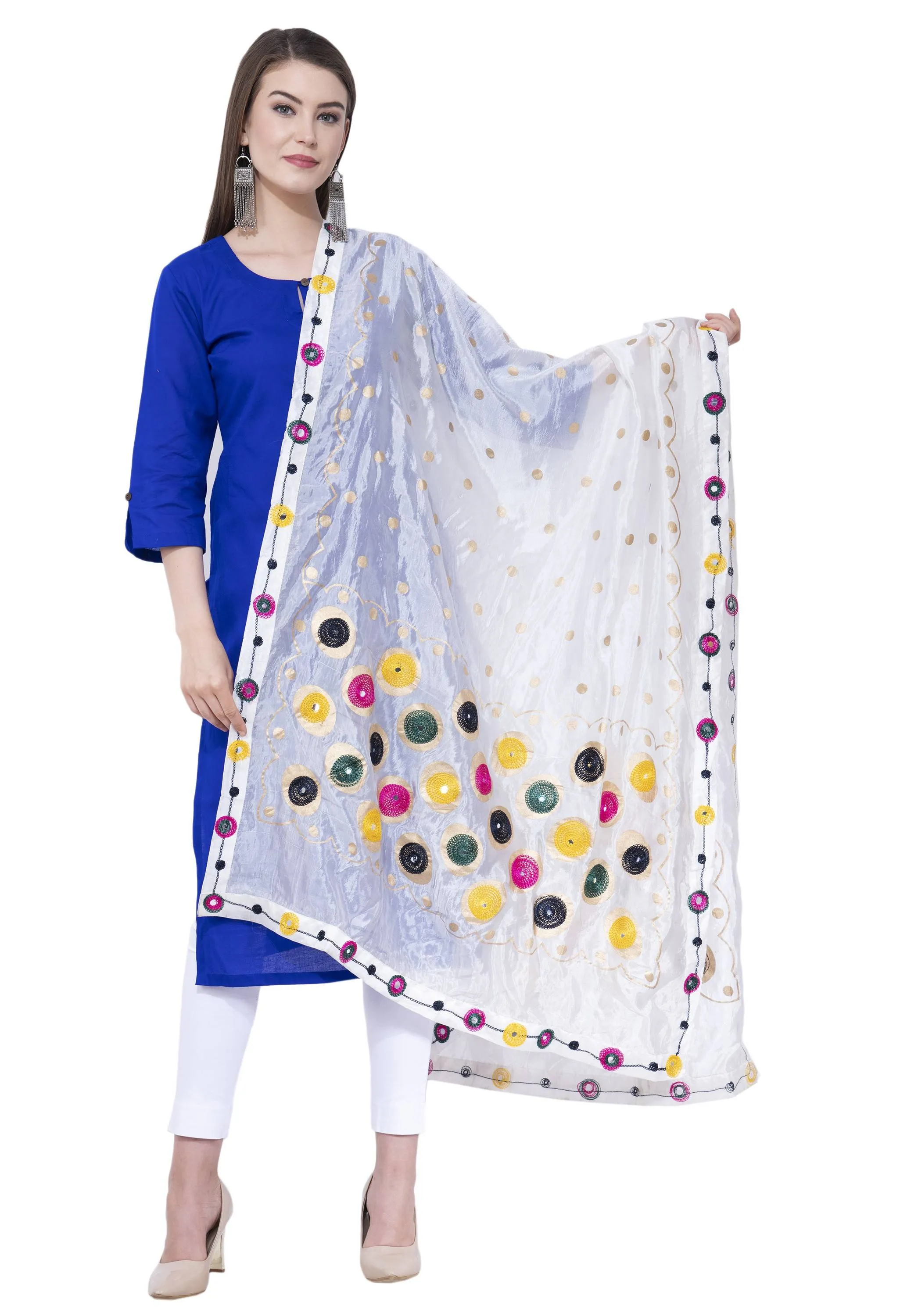 A R SILK White Color Multi rasgulla Silk Dupattas and Chunnis