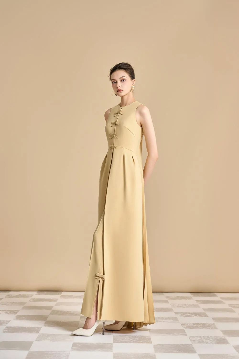 Amaryllis Slit Bow Polyester Floor Length Top