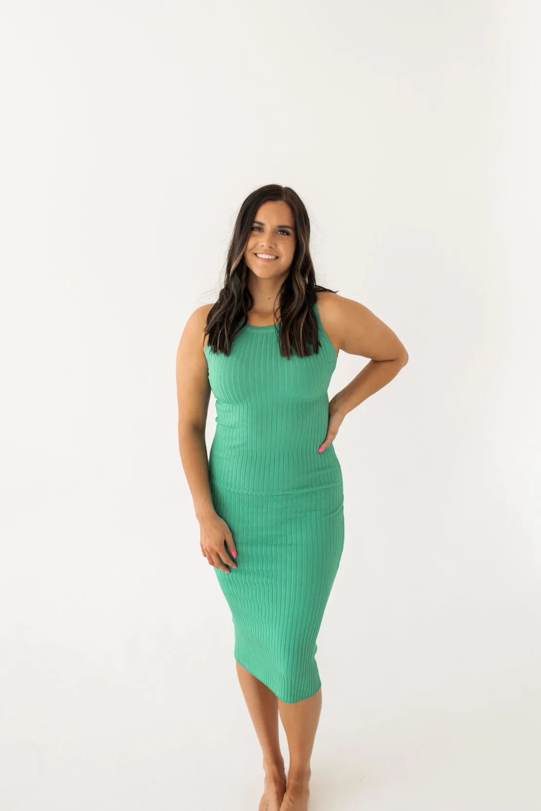 Amber Ribbed Bodycon Dress | Green