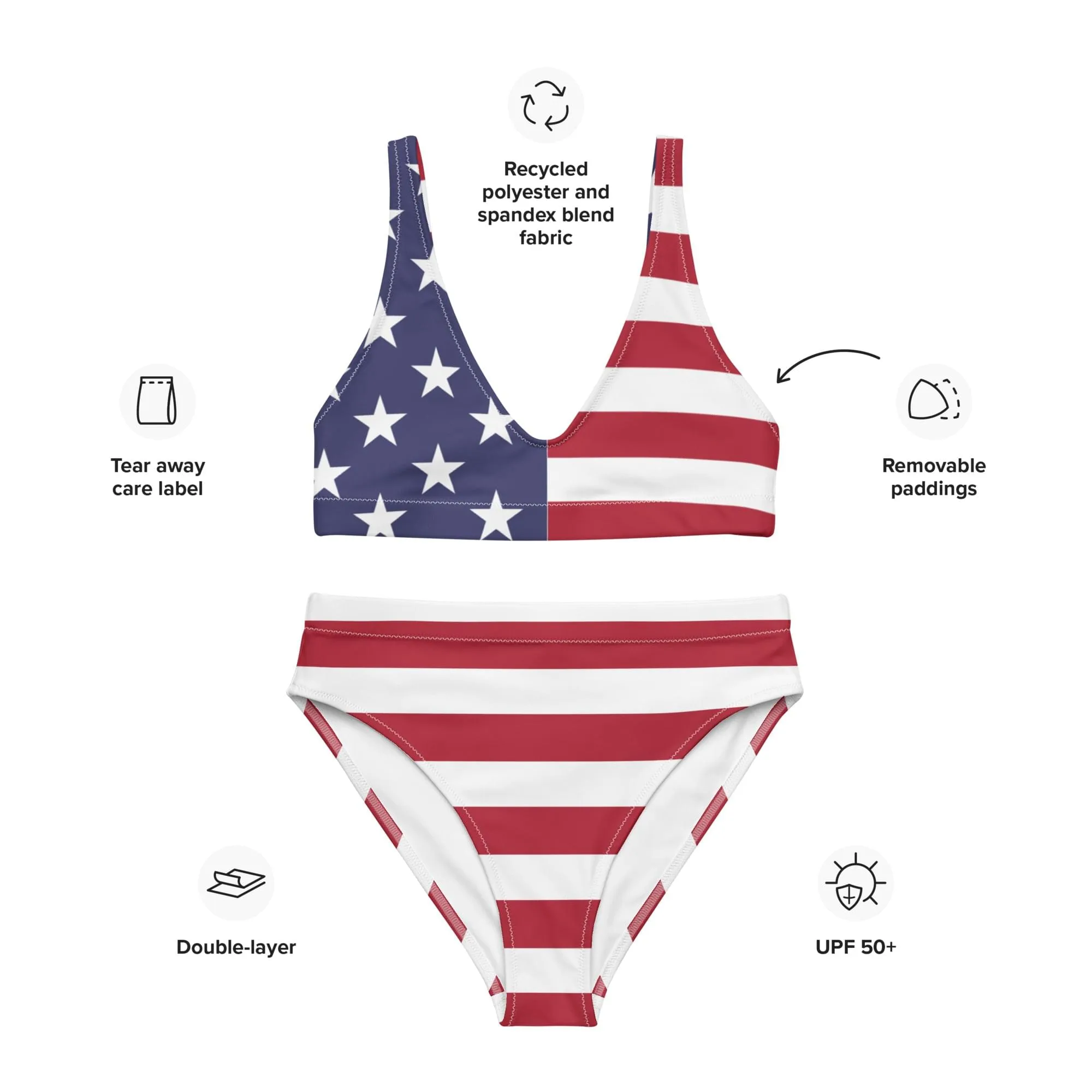 America Flag Bikini Set / High Waisted / Recycled Polyester