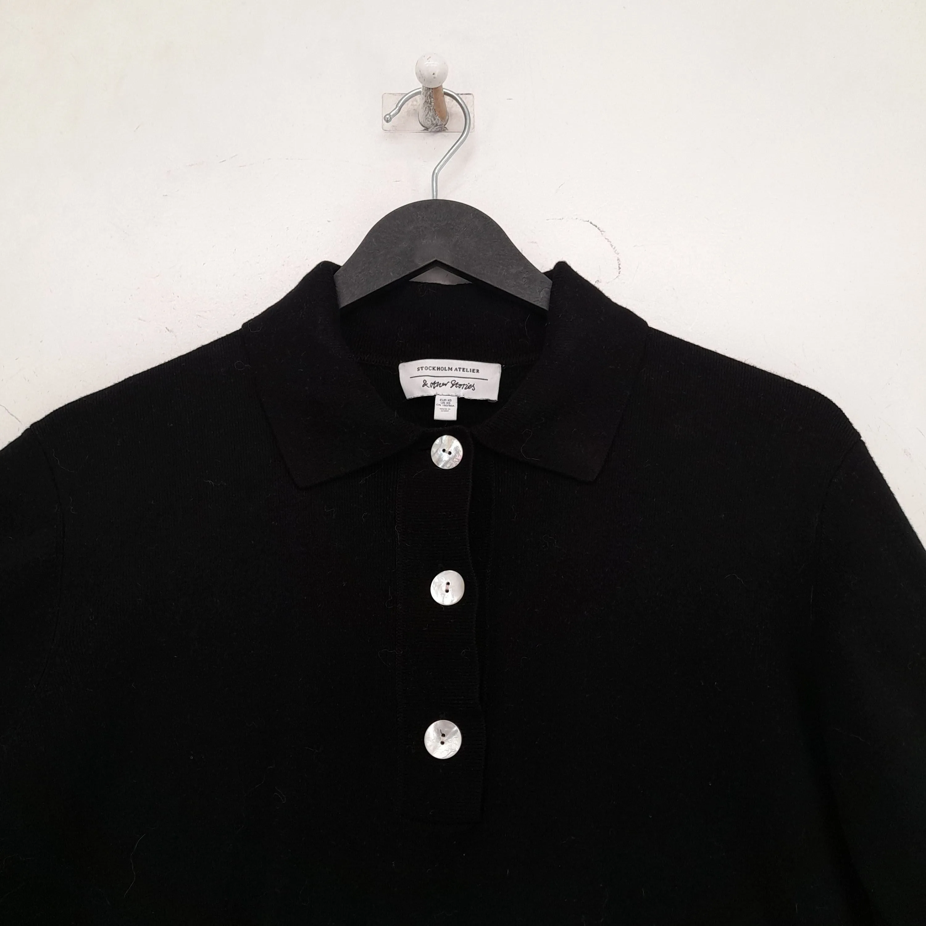 & Other Stories Men's Polo XS Black Viscose with Polyester, Elastane