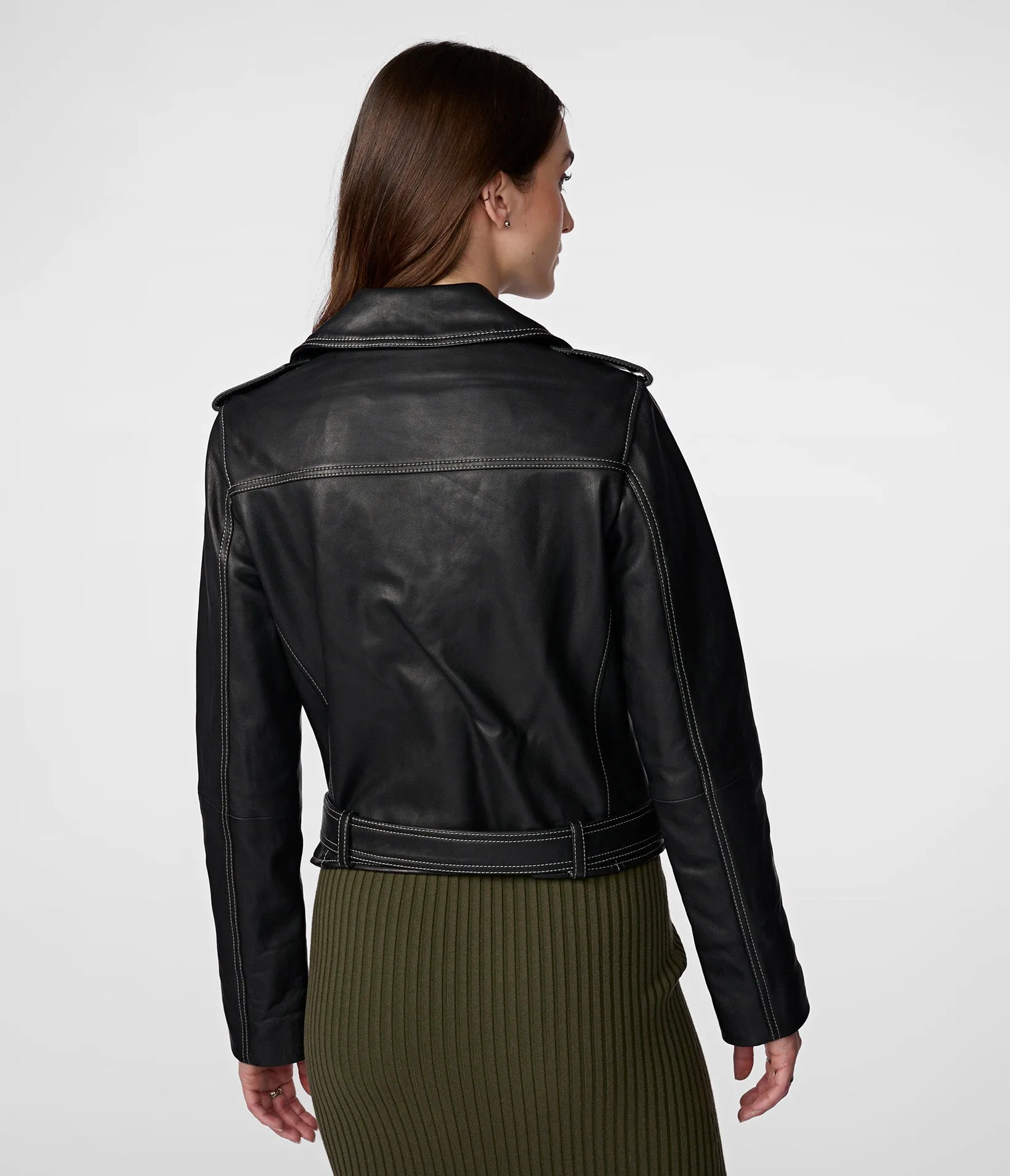 Anna Leather Moto With Stitching