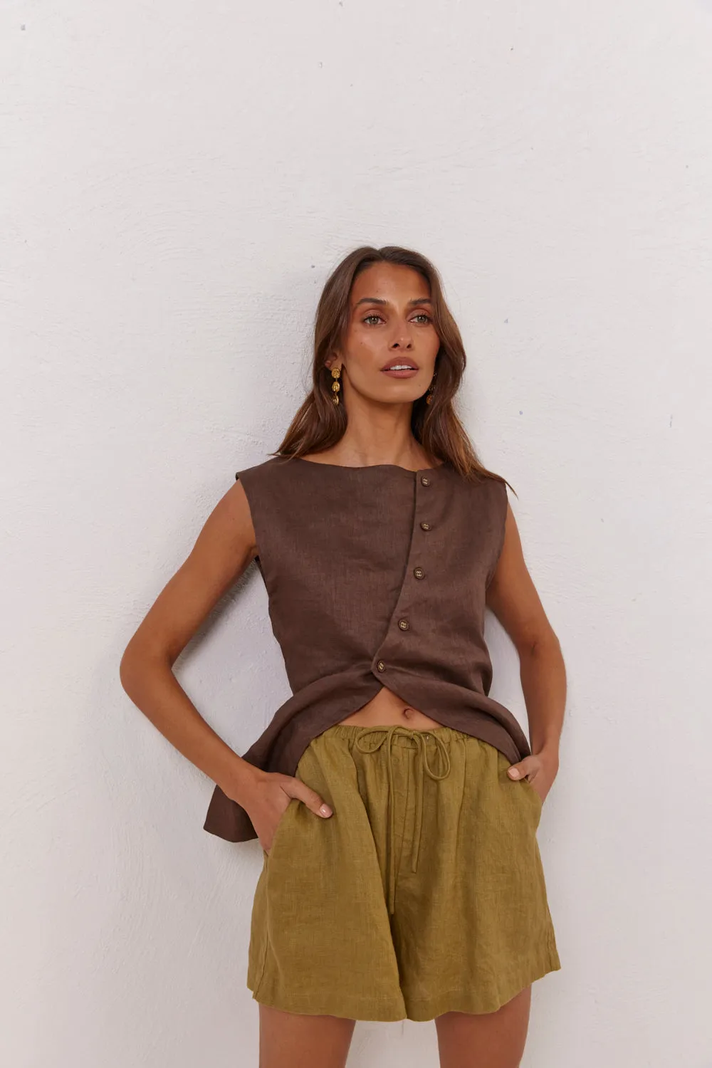 Aria Linen Vest Chocolate