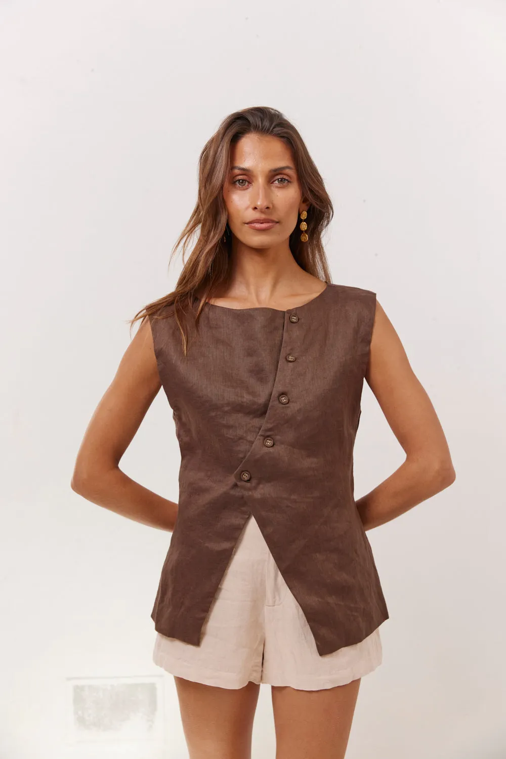 Aria Linen Vest Chocolate