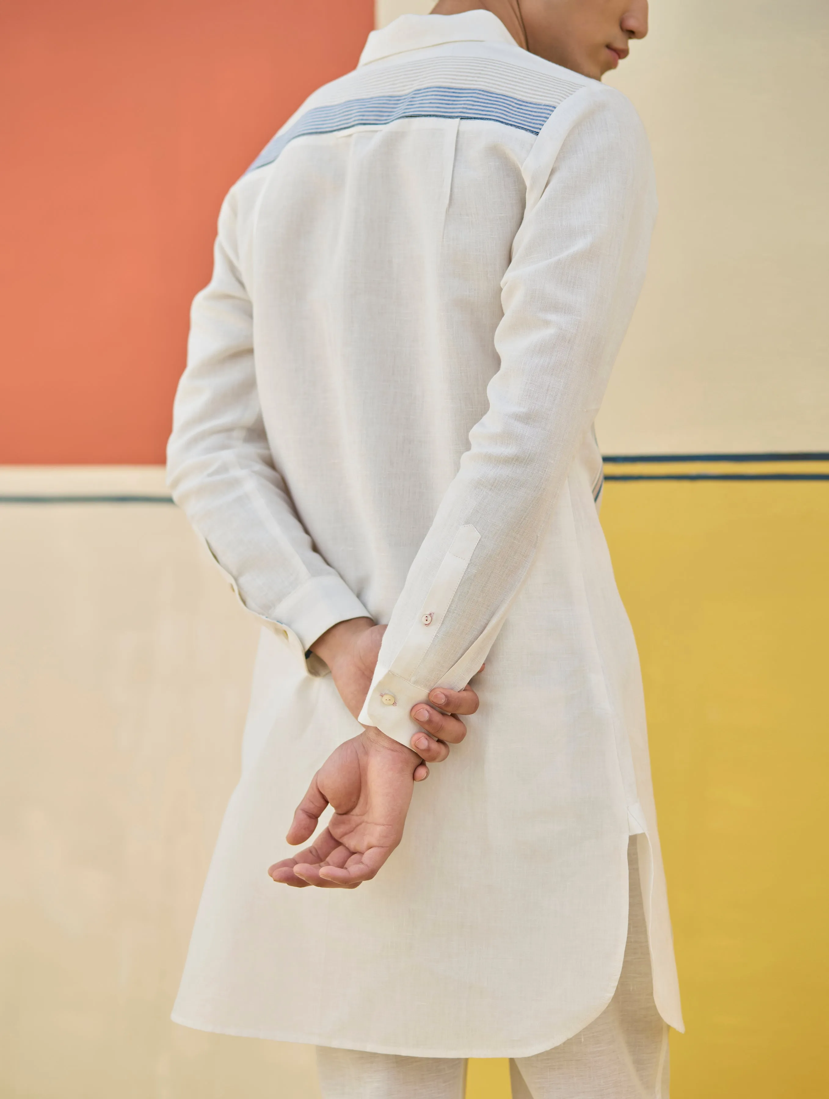 Arin Border Linen Kurta - Ivory