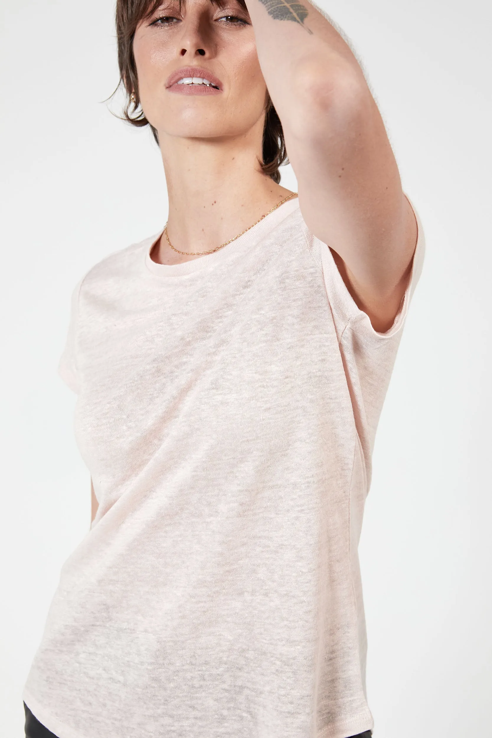 ASHTON LINEN TEE - SOFT PINK