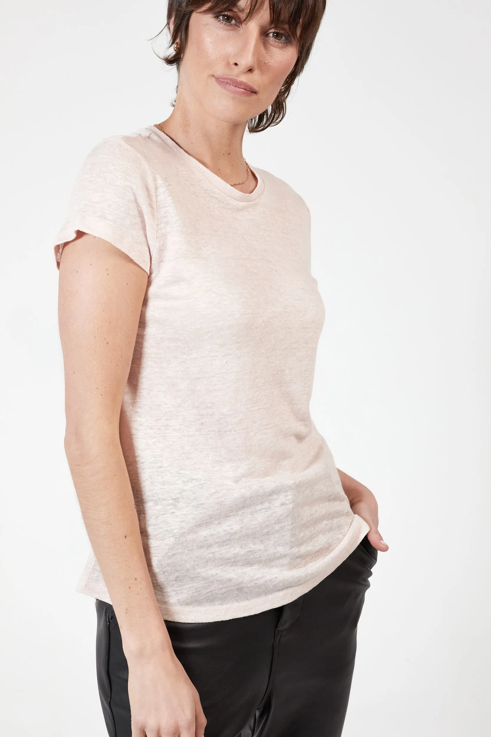 ASHTON LINEN TEE - SOFT PINK