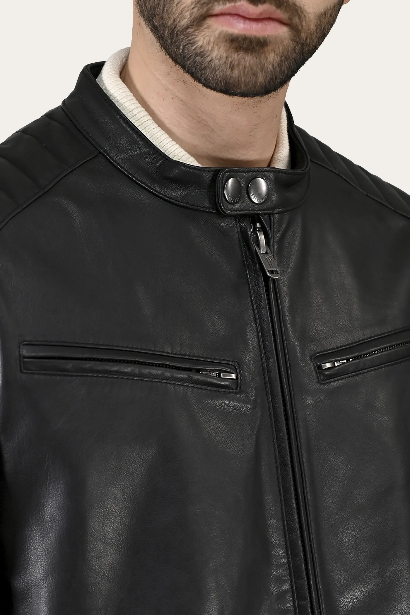 Authentic Nappa Lamb Cafe Racer Leather Jacket