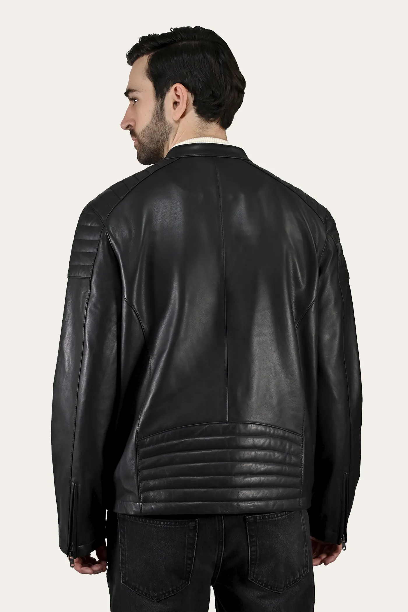 Authentic Nappa Lamb Cafe Racer Leather Jacket