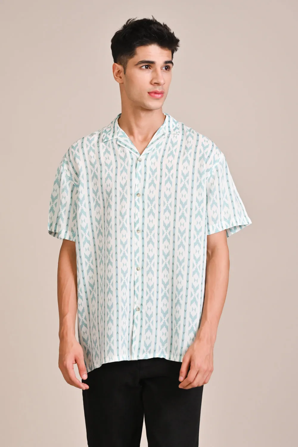 BAGGY FIT RESORT COLLAR PRINTED SHIRT