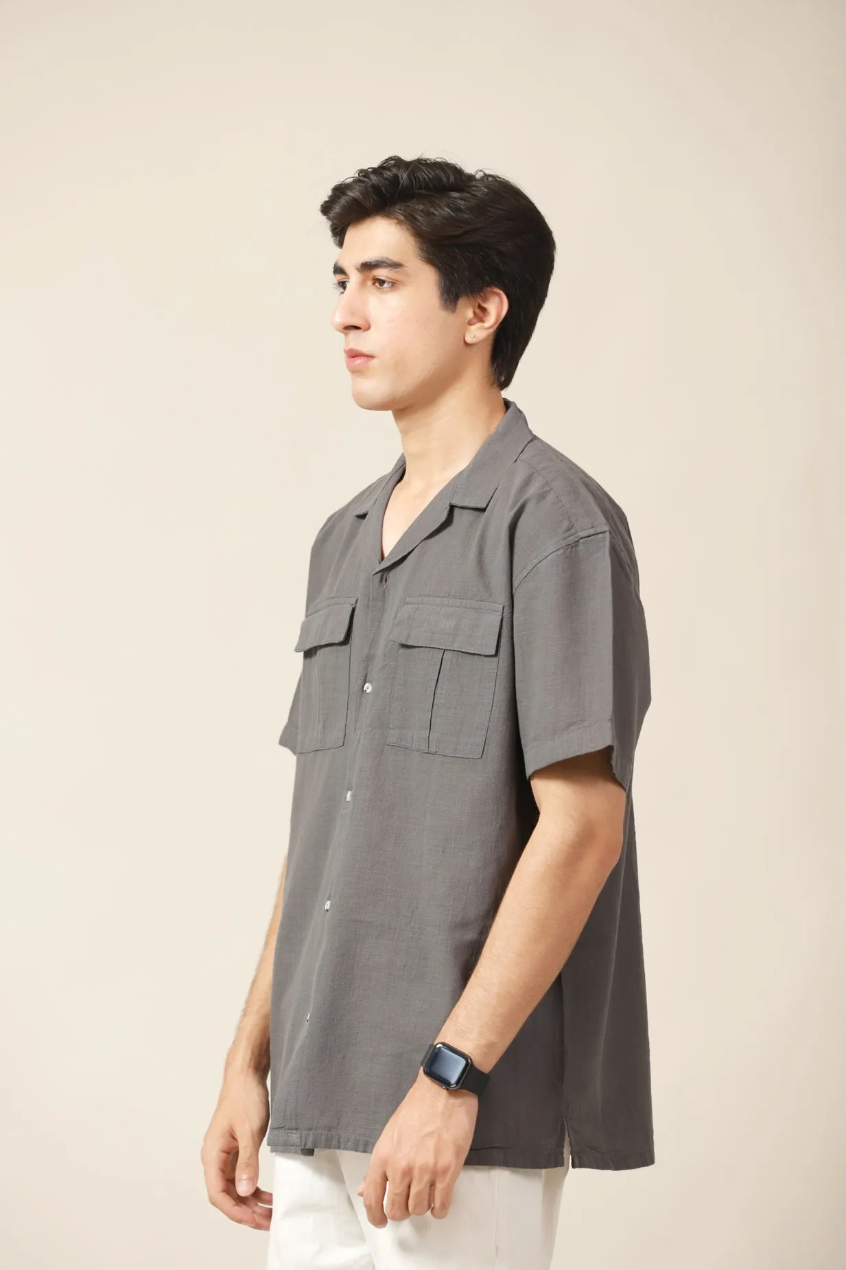 BAGGY FIT RESORT COLLAR TEXTURED SHIRT