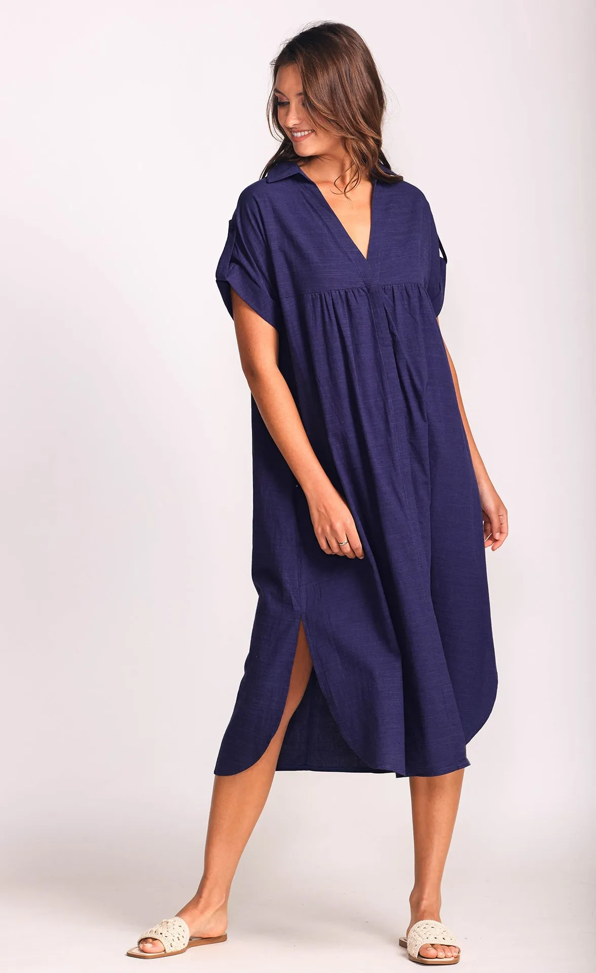 Beatrice Linen Dress- NAVY