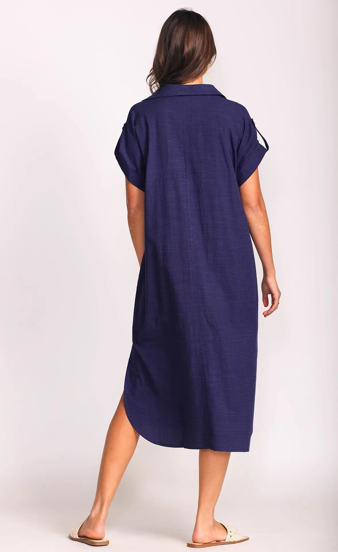 Beatrice Linen Dress- NAVY