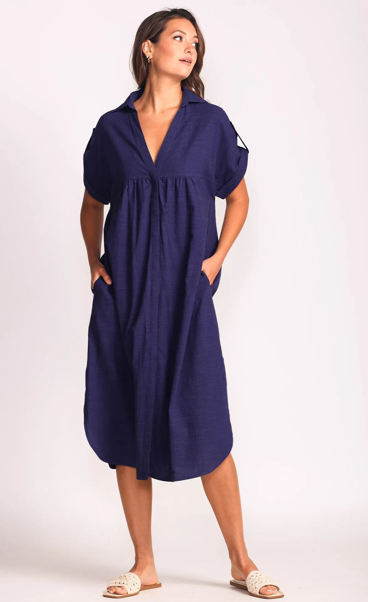 Beatrice Linen Dress- NAVY