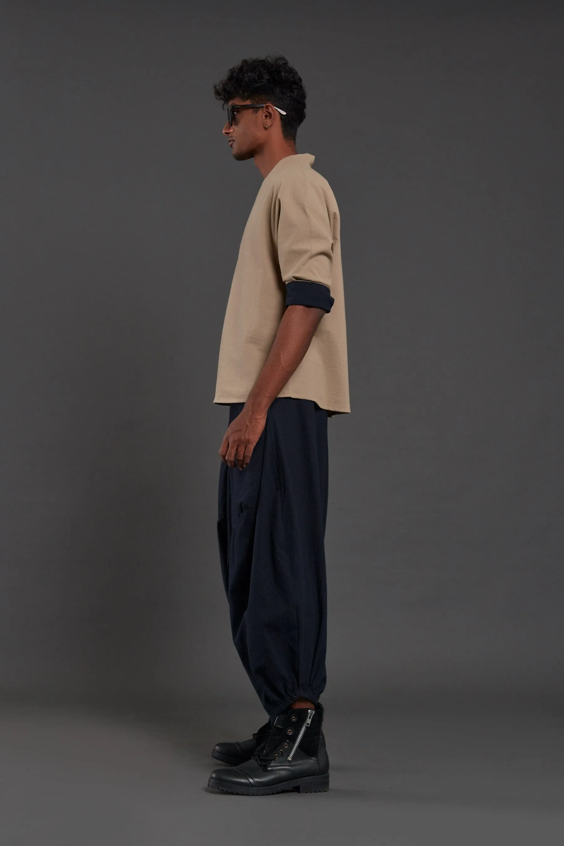 Beige & Navy Blue Overlap Baggy Set