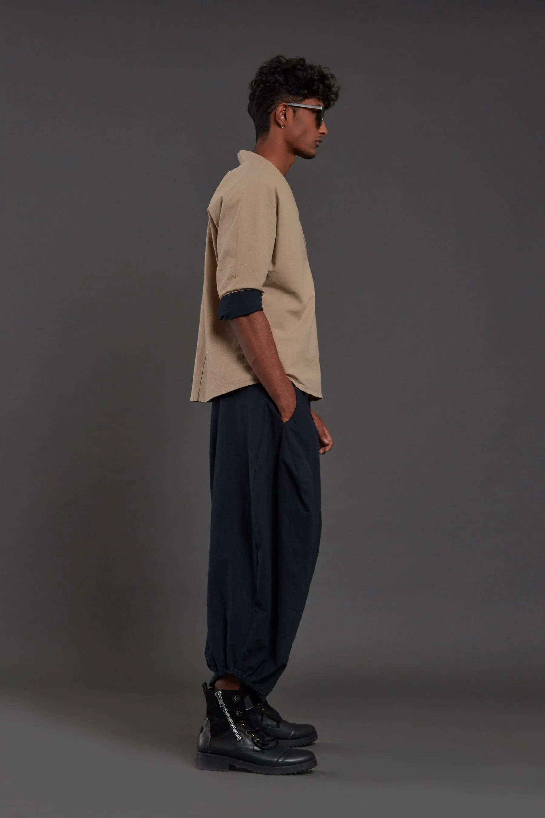 Beige & Navy Blue Overlap Baggy Set