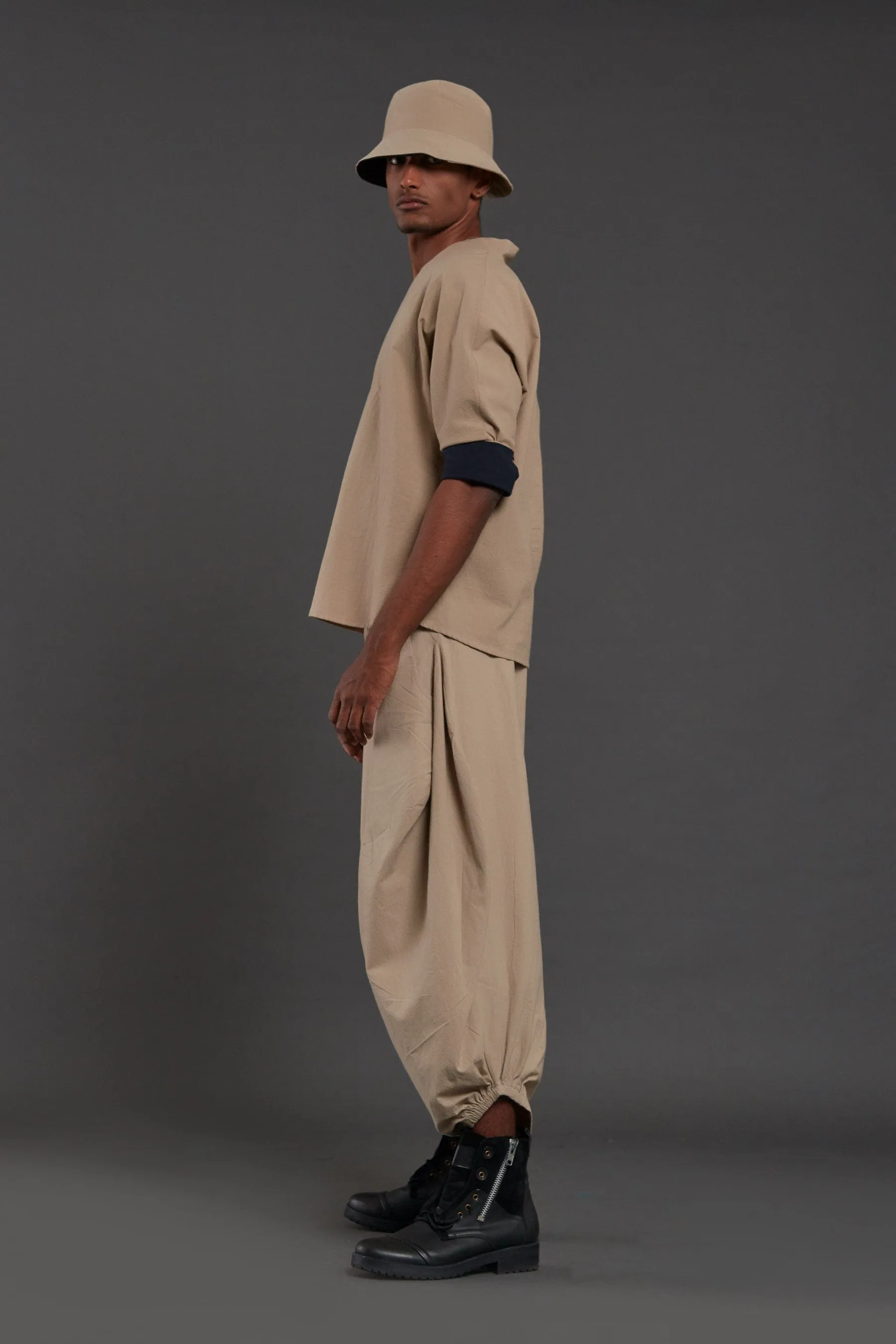 Beige Overlap Baggy Set