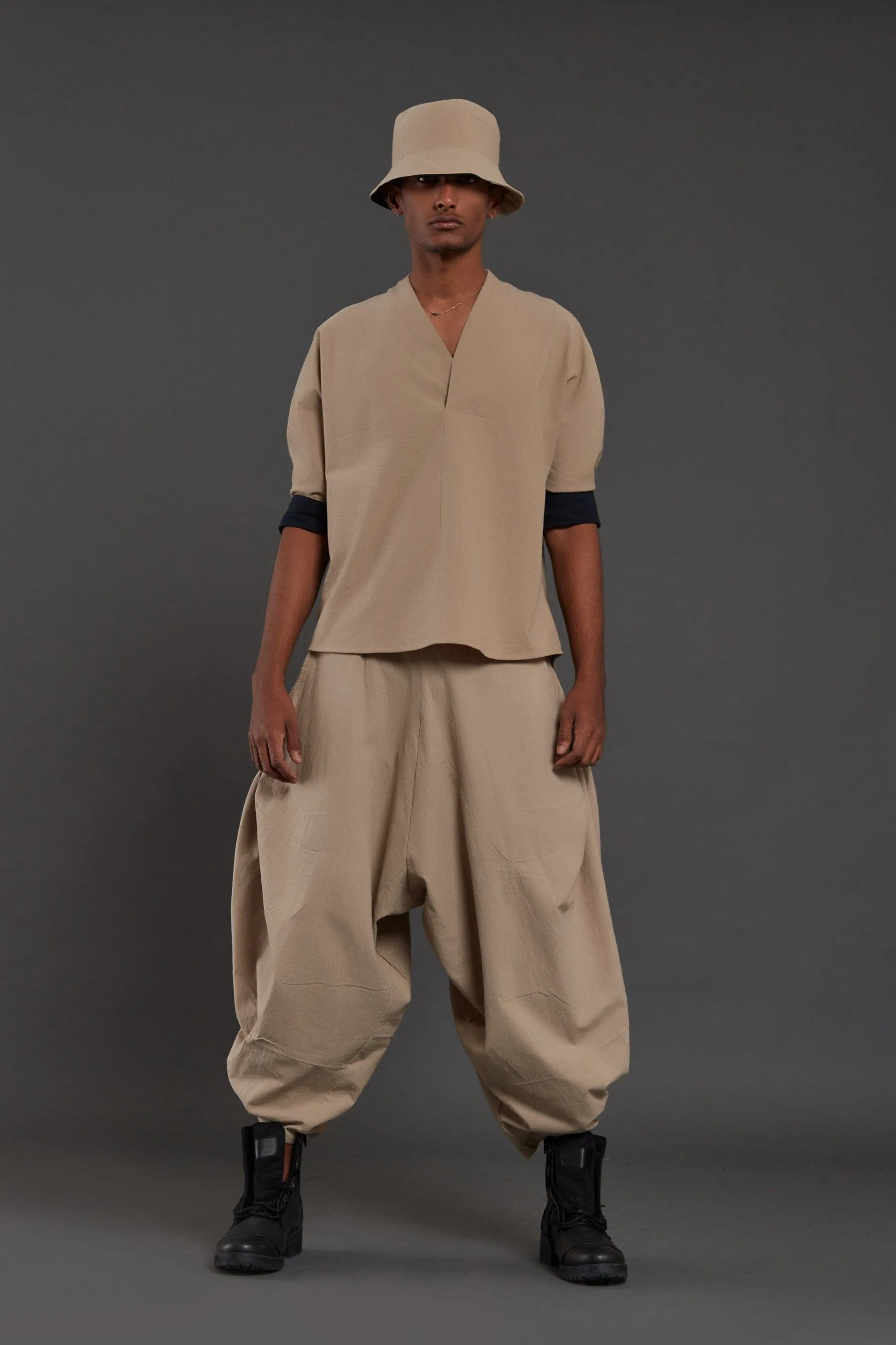 Beige Overlap Baggy Set