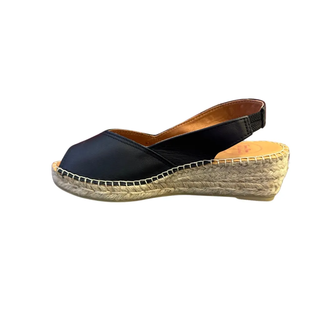 Bernia Black Leather  Espadrille