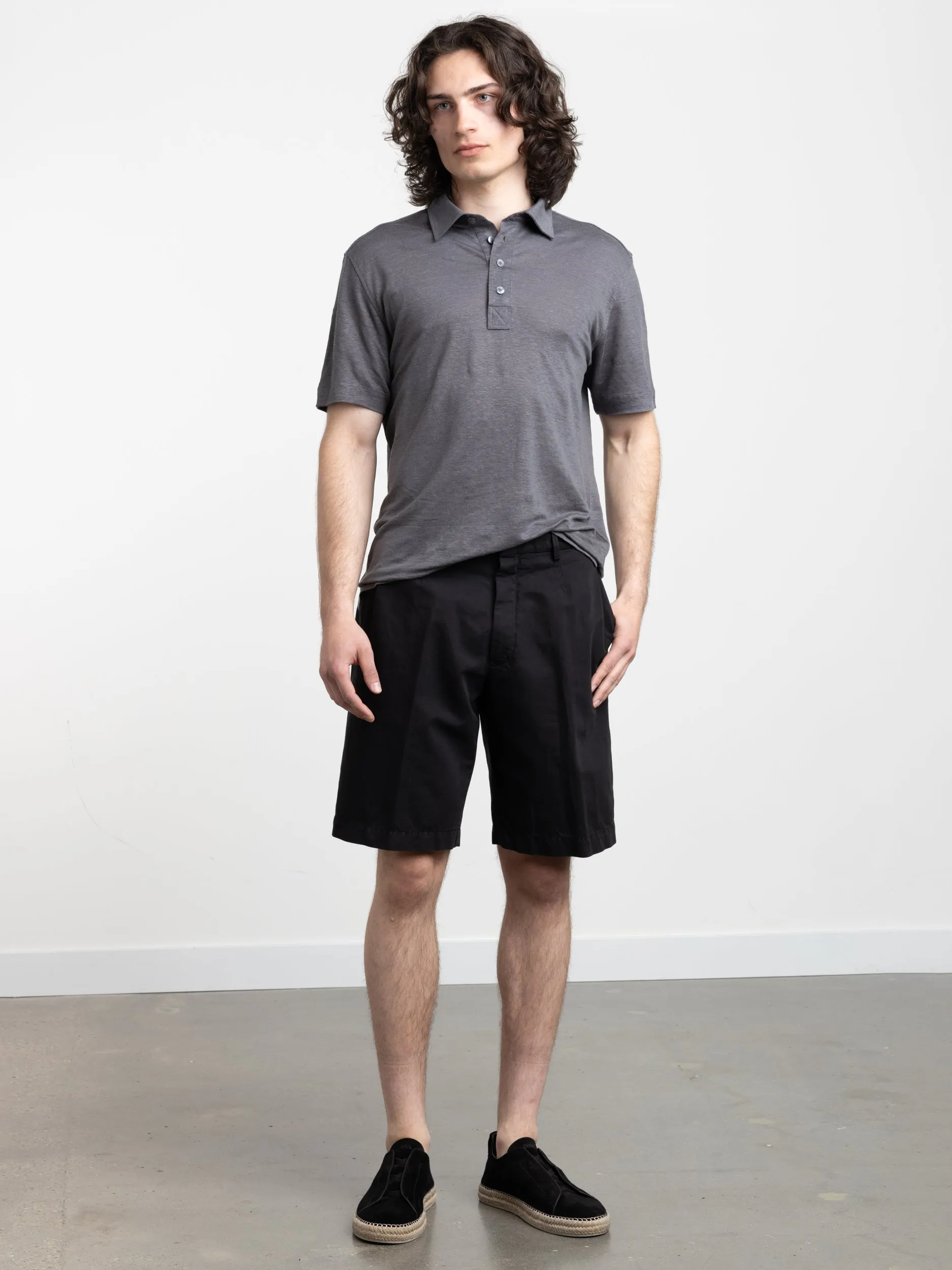 Black Cotton-Linen Shorts