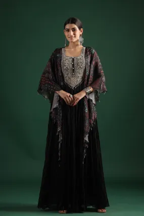 Black Embellished Premium Silk Gown