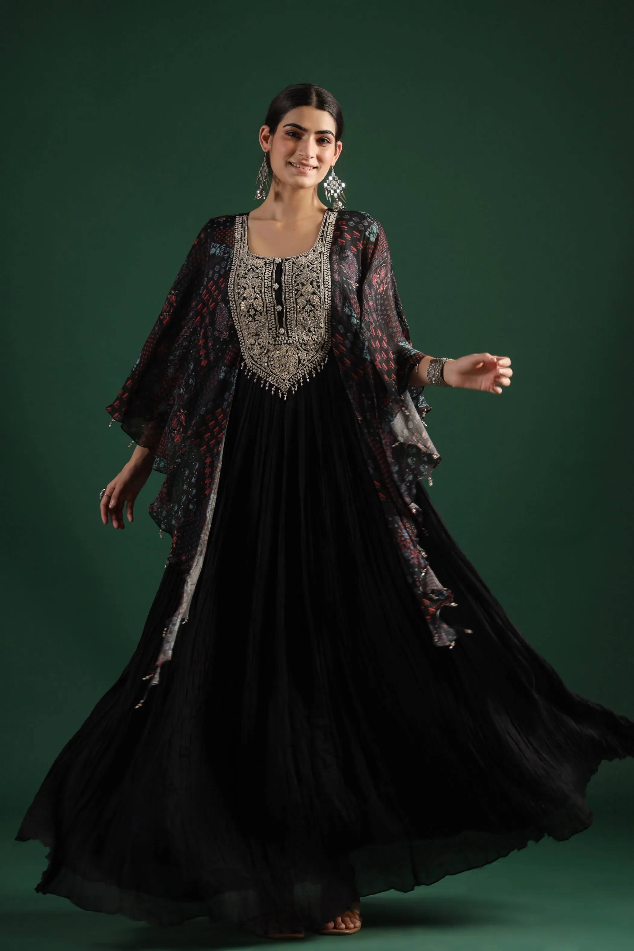 Black Embellished Premium Silk Gown