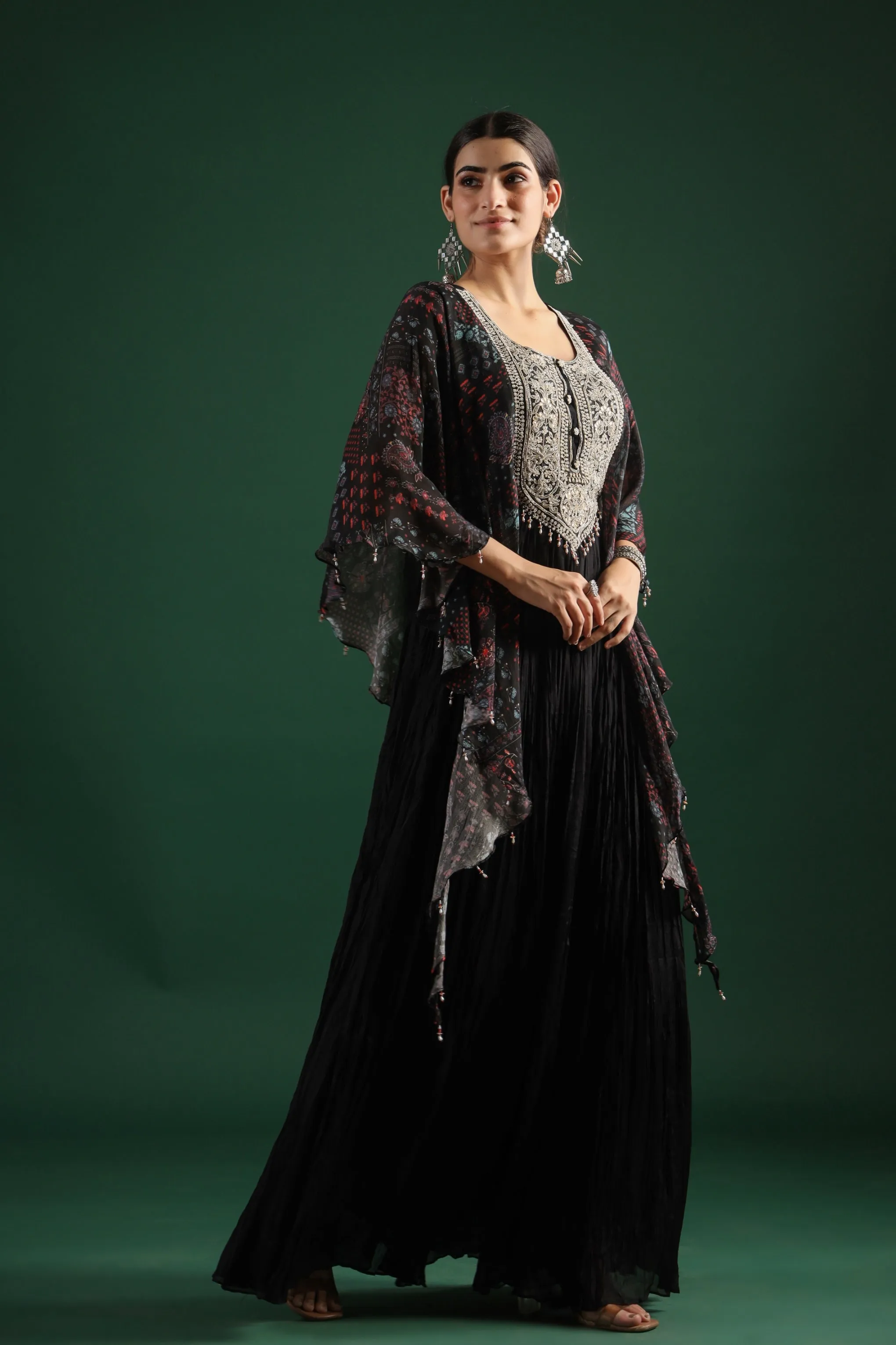 Black Embellished Premium Silk Gown