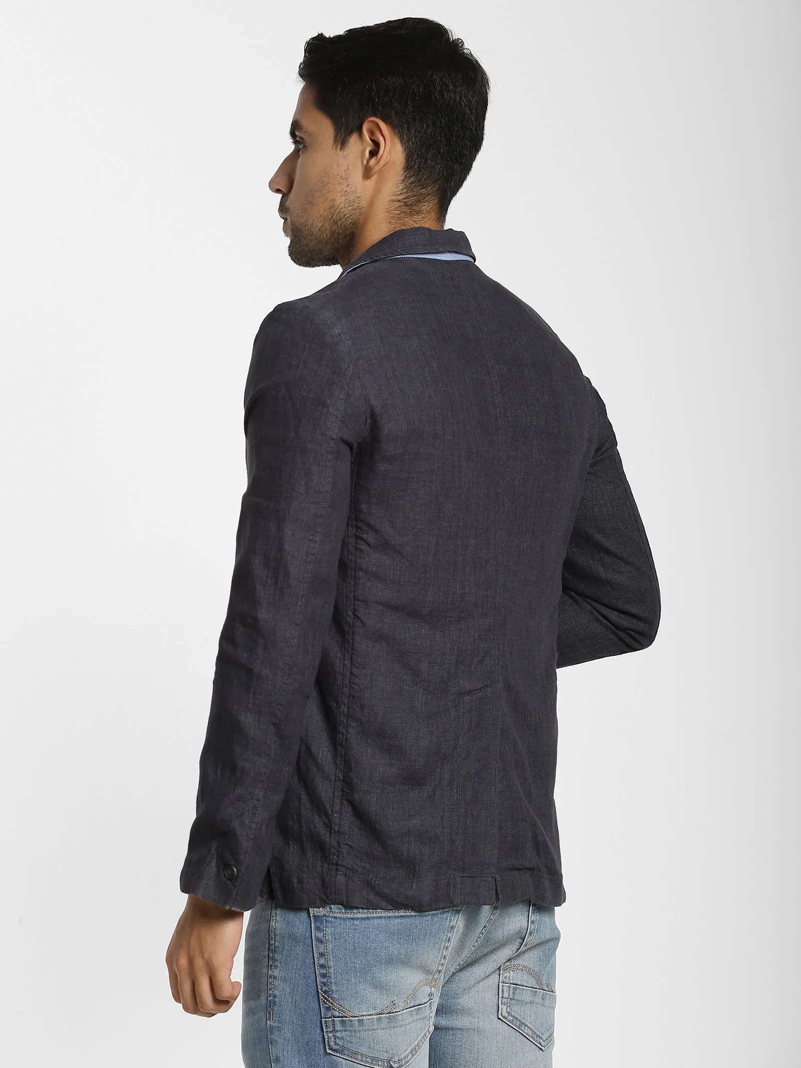 Black Jacquard Linen Blazer