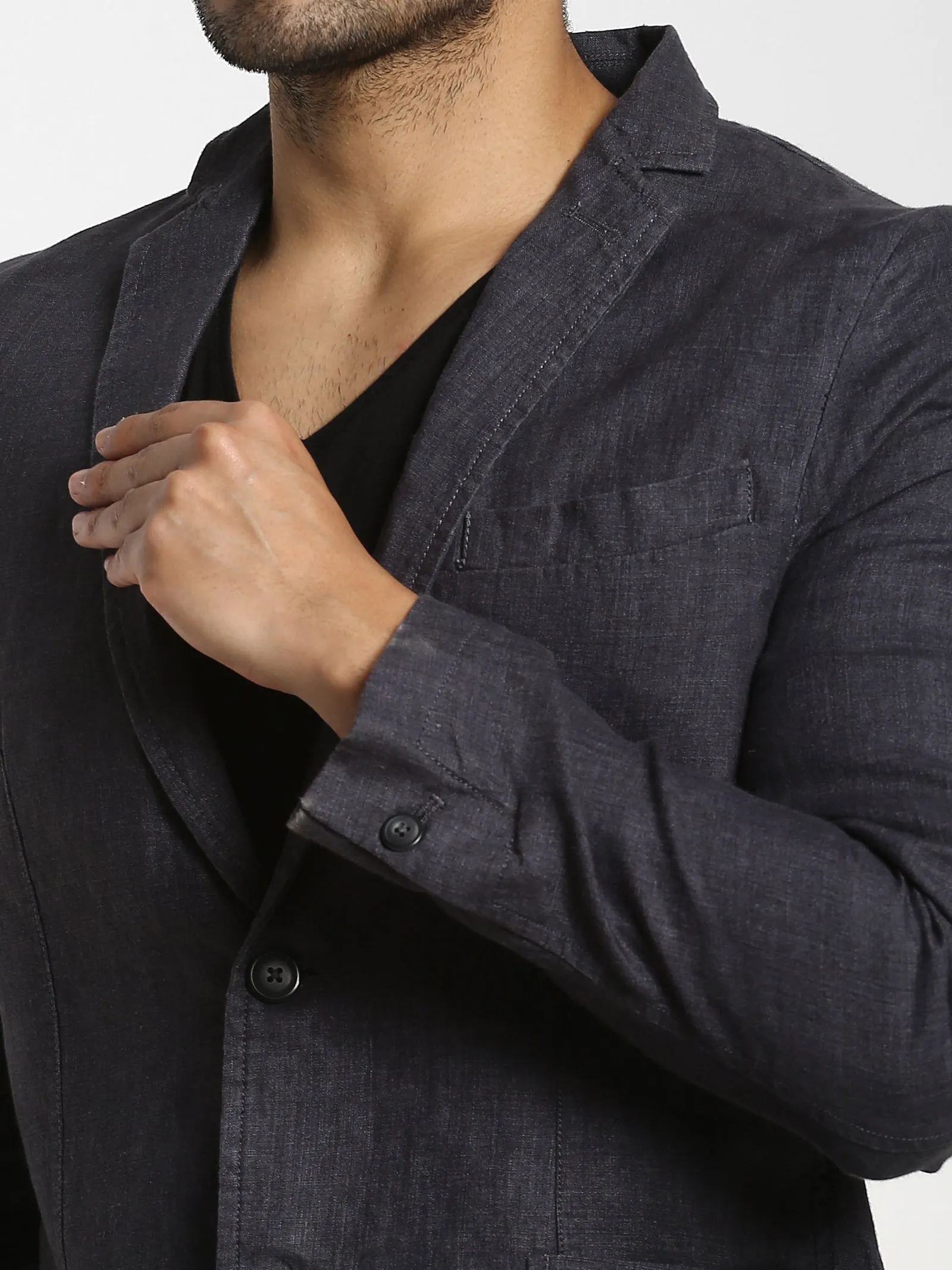 Black Jacquard Linen Blazer