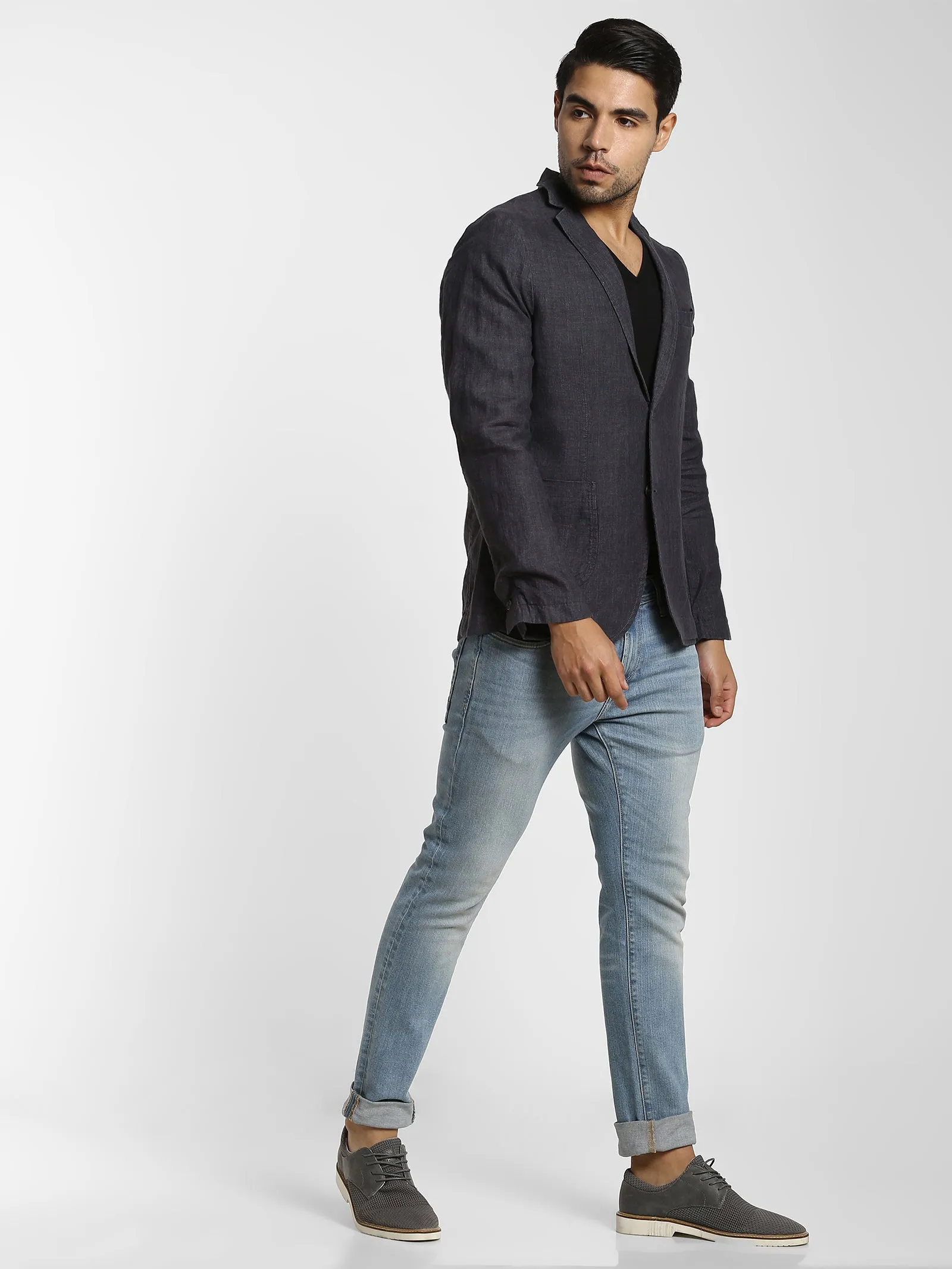 Black Jacquard Linen Blazer