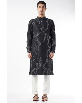 Black Silk Printed Kurta Set