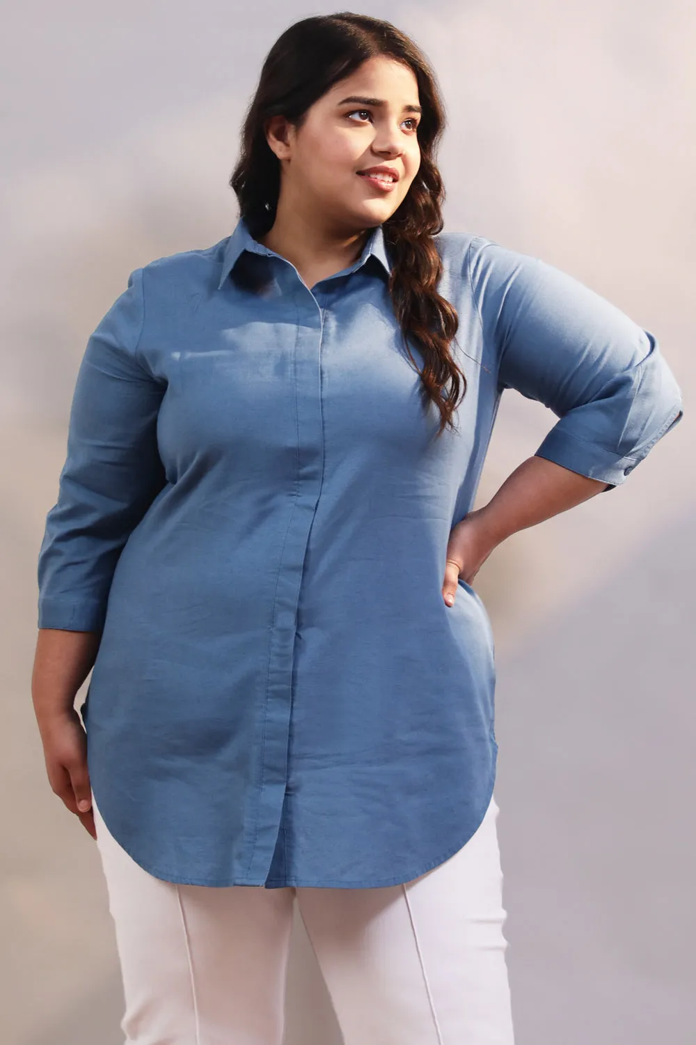 Blue Cotton Linen Shirt