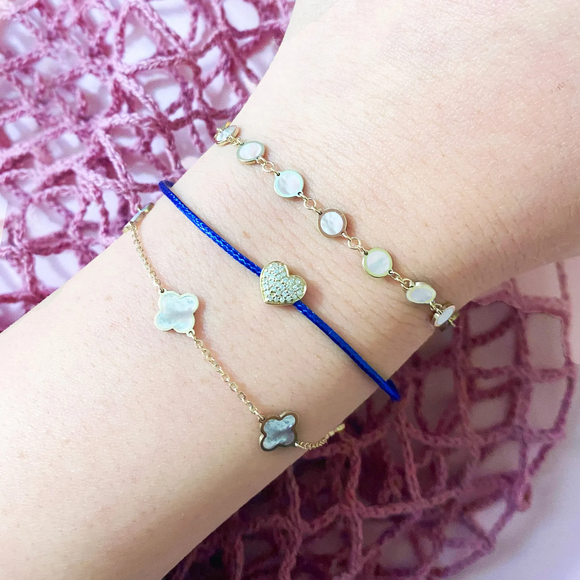 Blue Silk Diamond Heart Bracelet