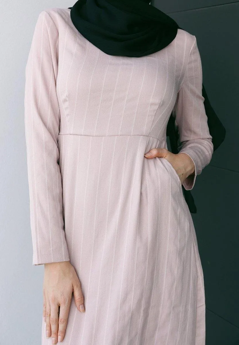 Blush Pink Pinstripe Linen Dress