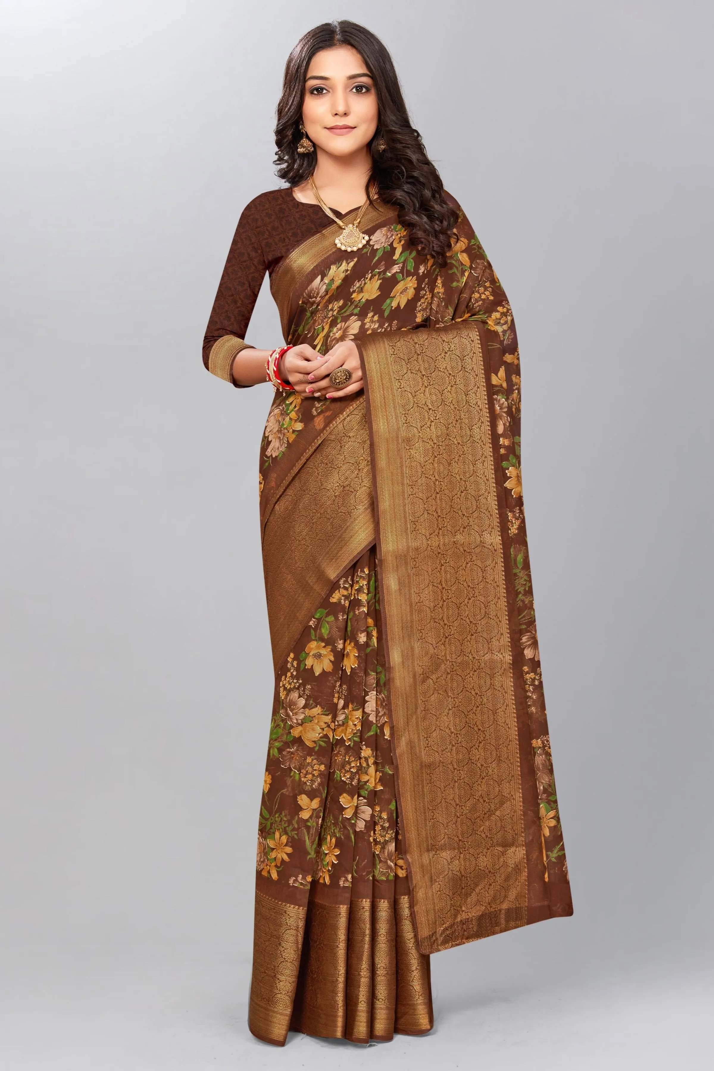 Brown Art Silk Saree