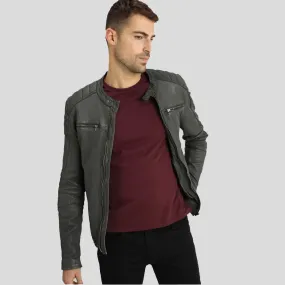 Buck Grey Biker Genuine Leather Jacket