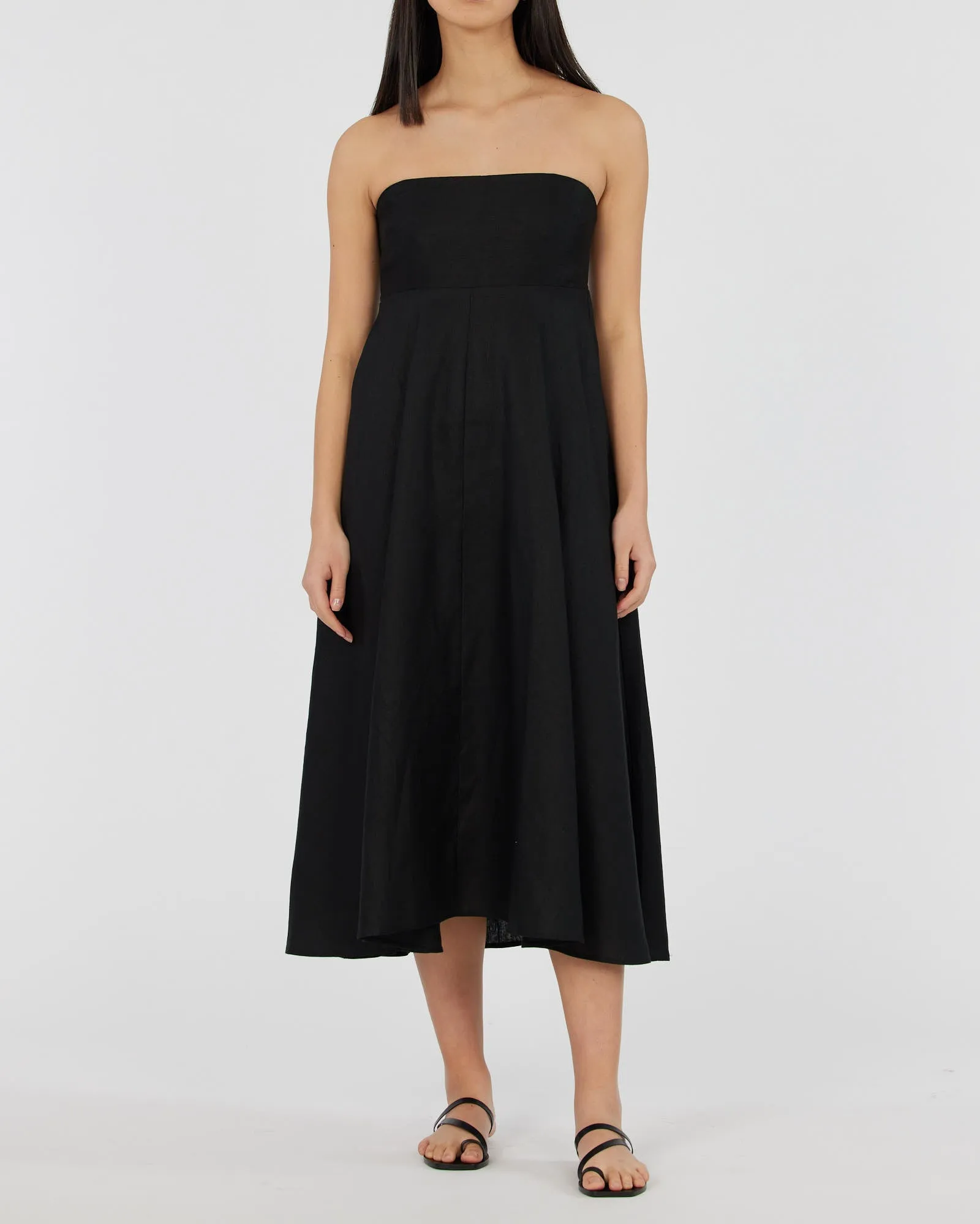 Corinna Linen Midi Dress - Black