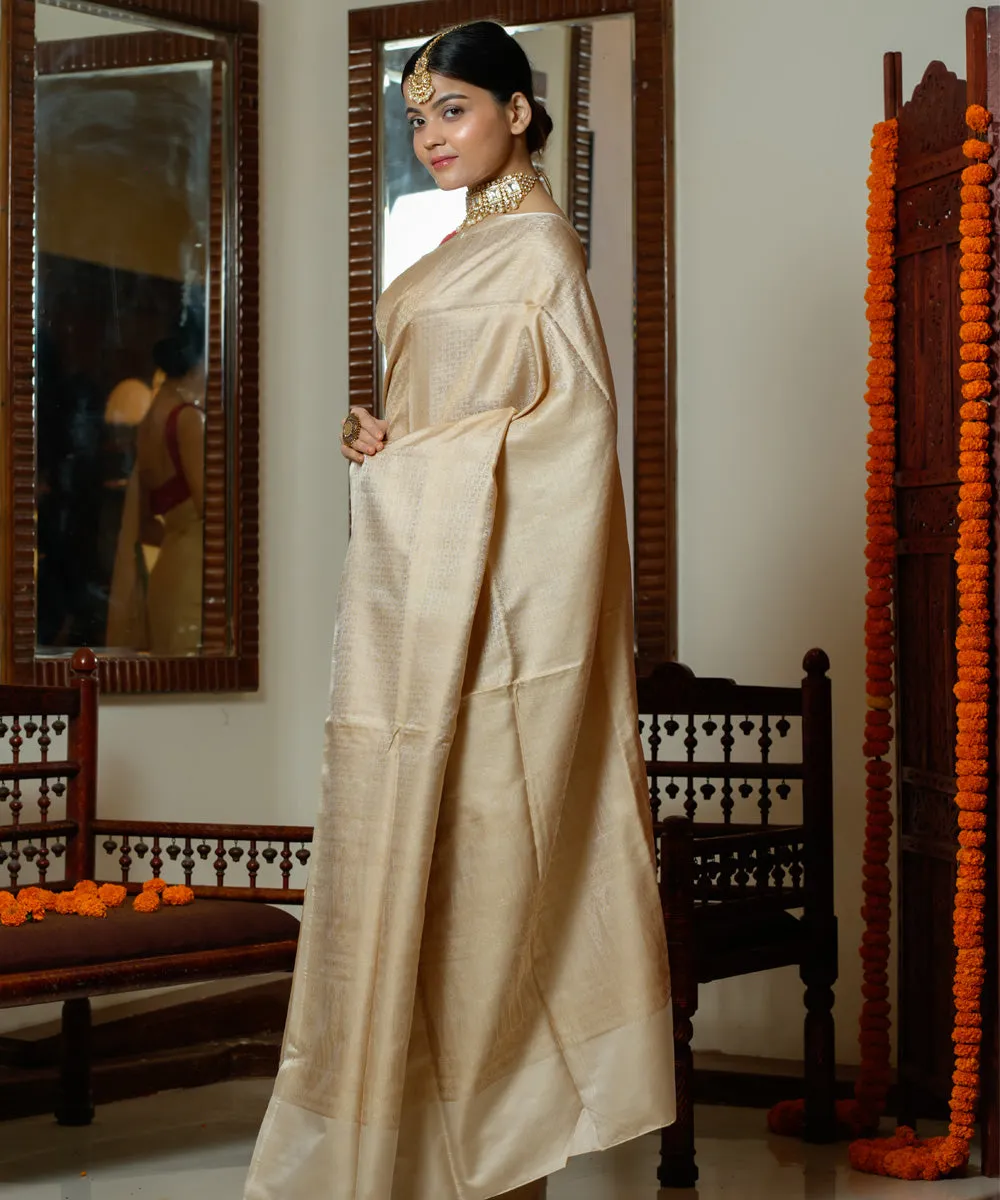 Cream silk banarasi handwoven saree