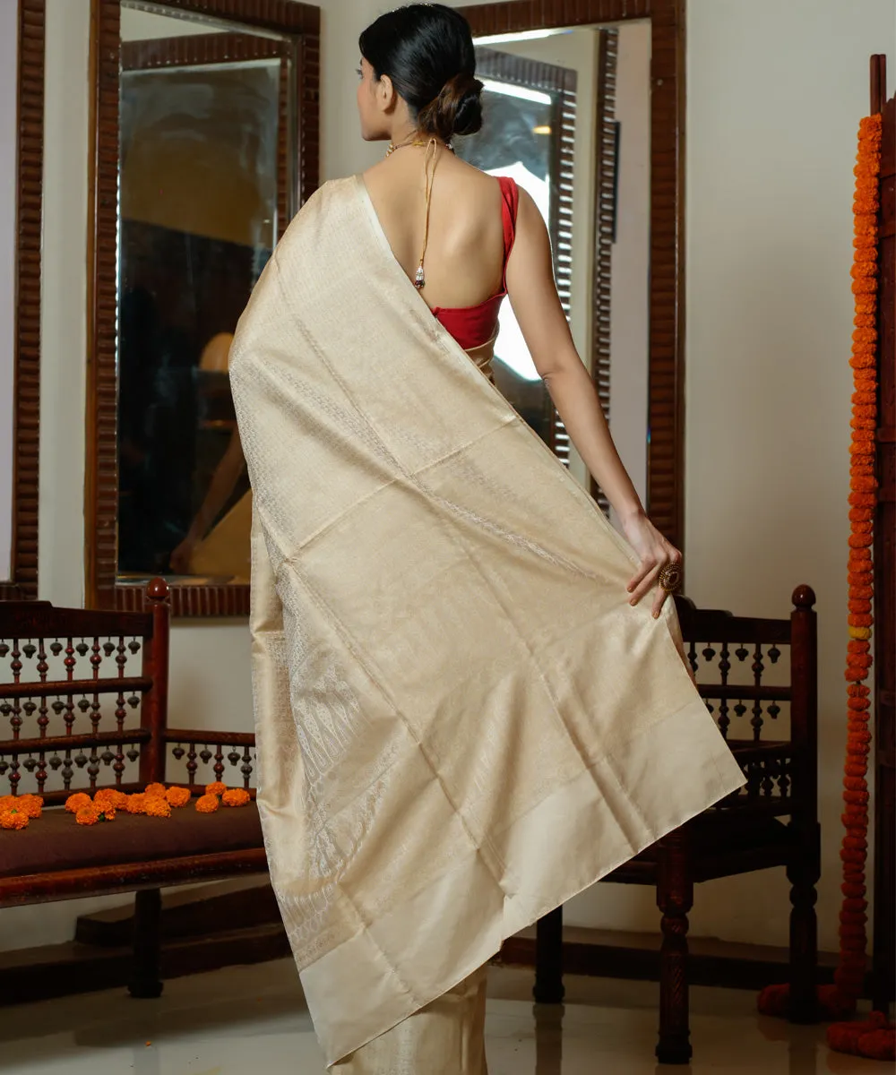 Cream silk banarasi handwoven saree